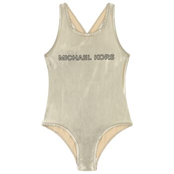 Girls Gold Logo Swimsuit