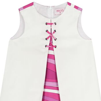 Girls White & Purple Marmo Sleeveless Dress