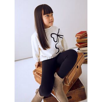 Girls Ivory & Black Bow Leggings Set