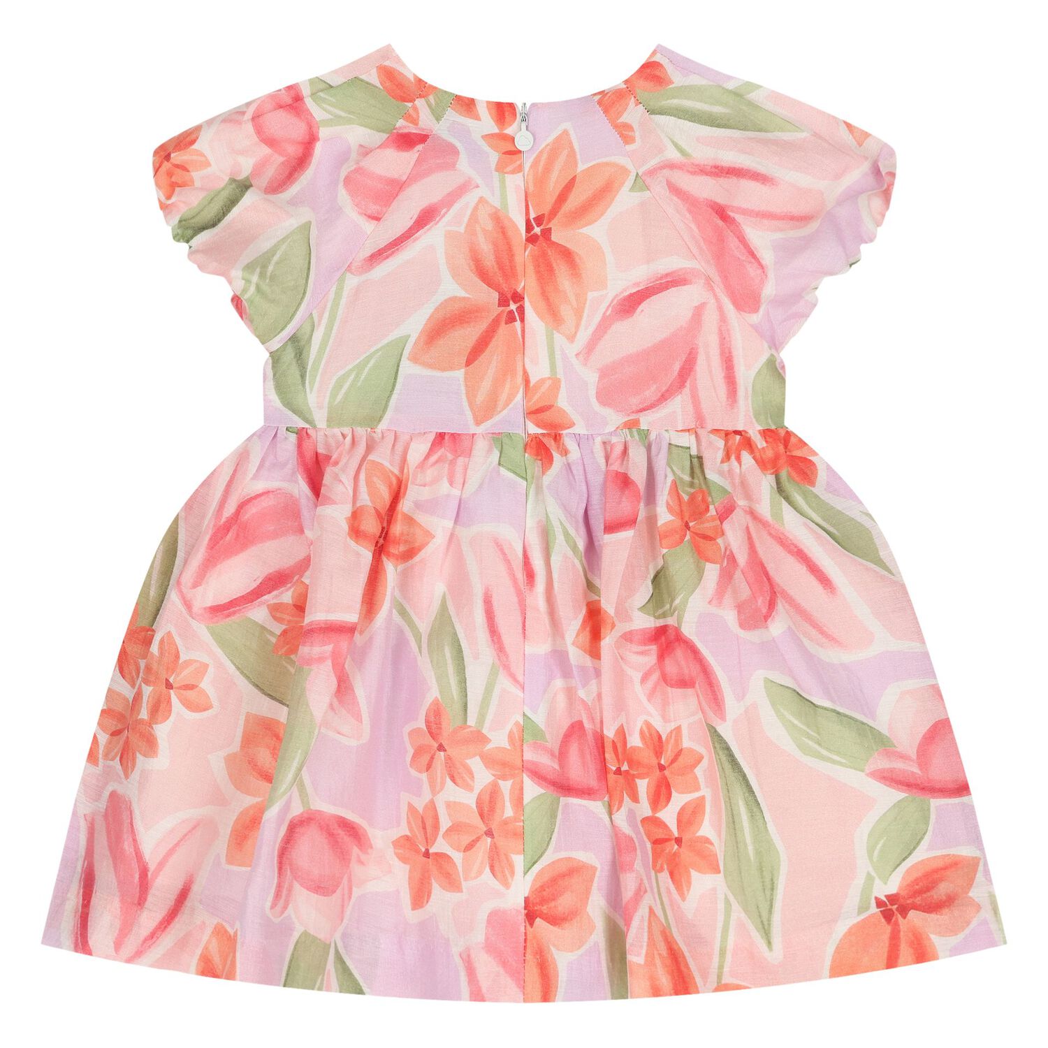 Younger Girls Pink & Orange Floral Dress, 1, hi-res