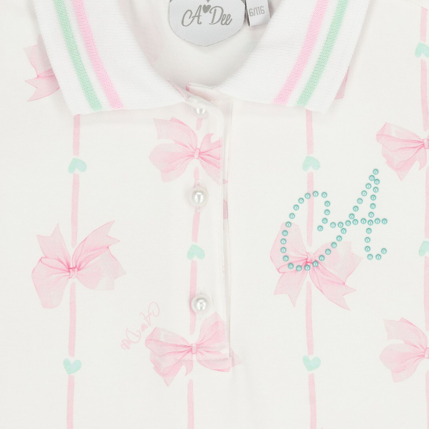 Girls White & Pink Bow Dress, 1, hi-res