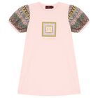 فستان بنات بالشعار باللون الوردي , 4, hi-res