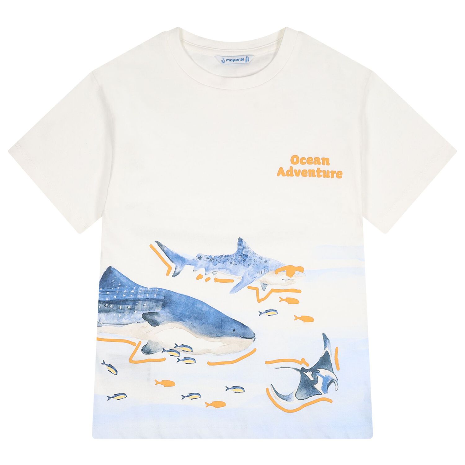 Boys White & Orange Shark Shorts Set, 2, hi-res