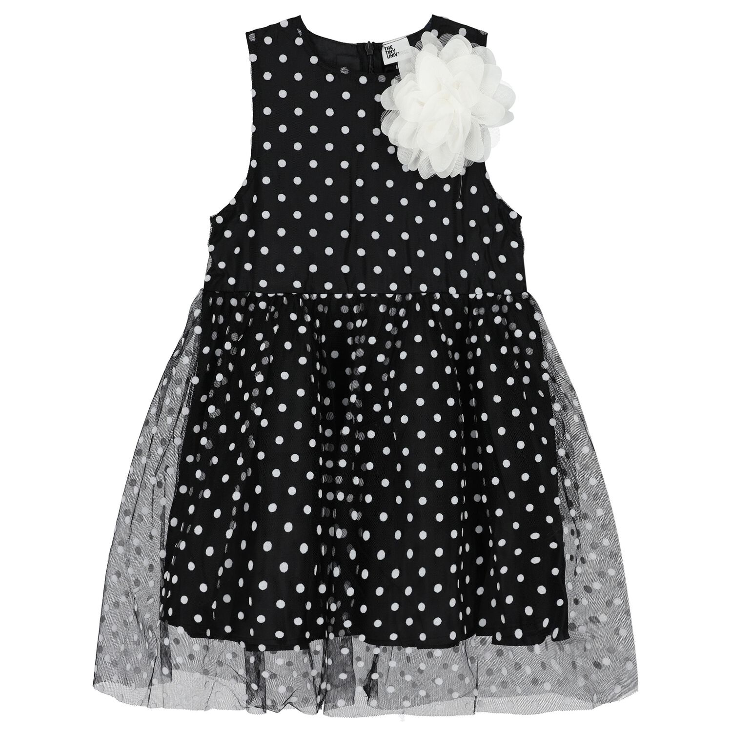 Girls Black Tulle Polka Dot Dress, 1, hi-res image number null
