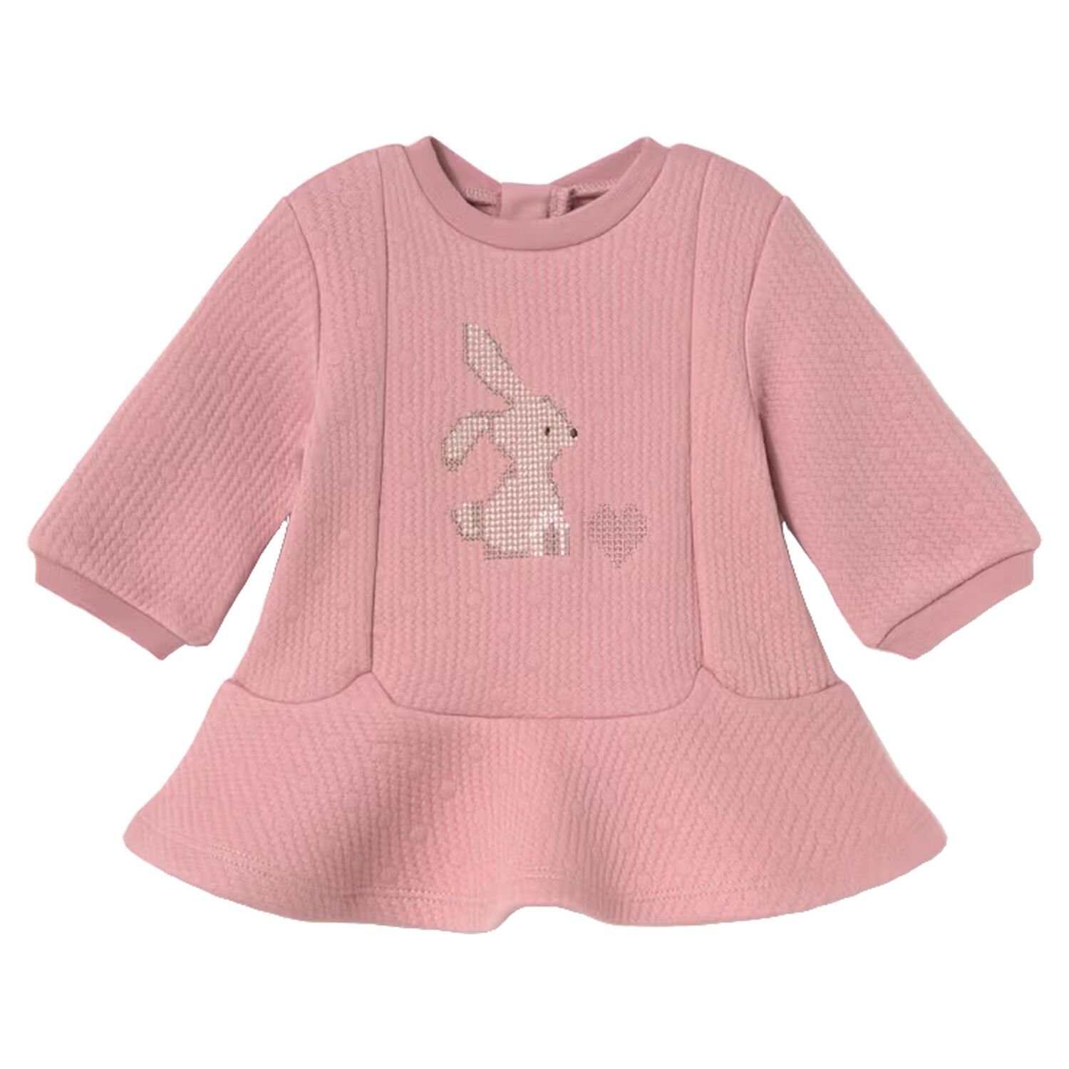 Baby Girls Pink Bunny Quilted Dress, 2, hi-res