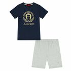 Boys Navy & Grey Logo Pyjamas, 1, hi-res