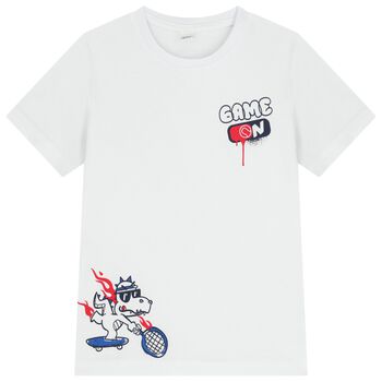 Boys White Dinosaur T-Shirt