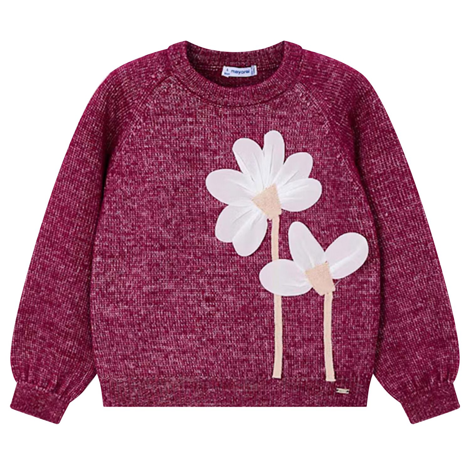 Girls Burgundy Flower Jumper, 1, hi-res