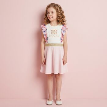 Girls Ivory & Pink Ruffled Dress