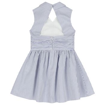 Girls White & Blue Striped Dress