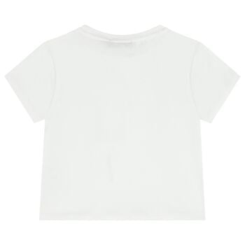 تيشيرت بنات بالشعار بطبعه ورده باللون الابيض 