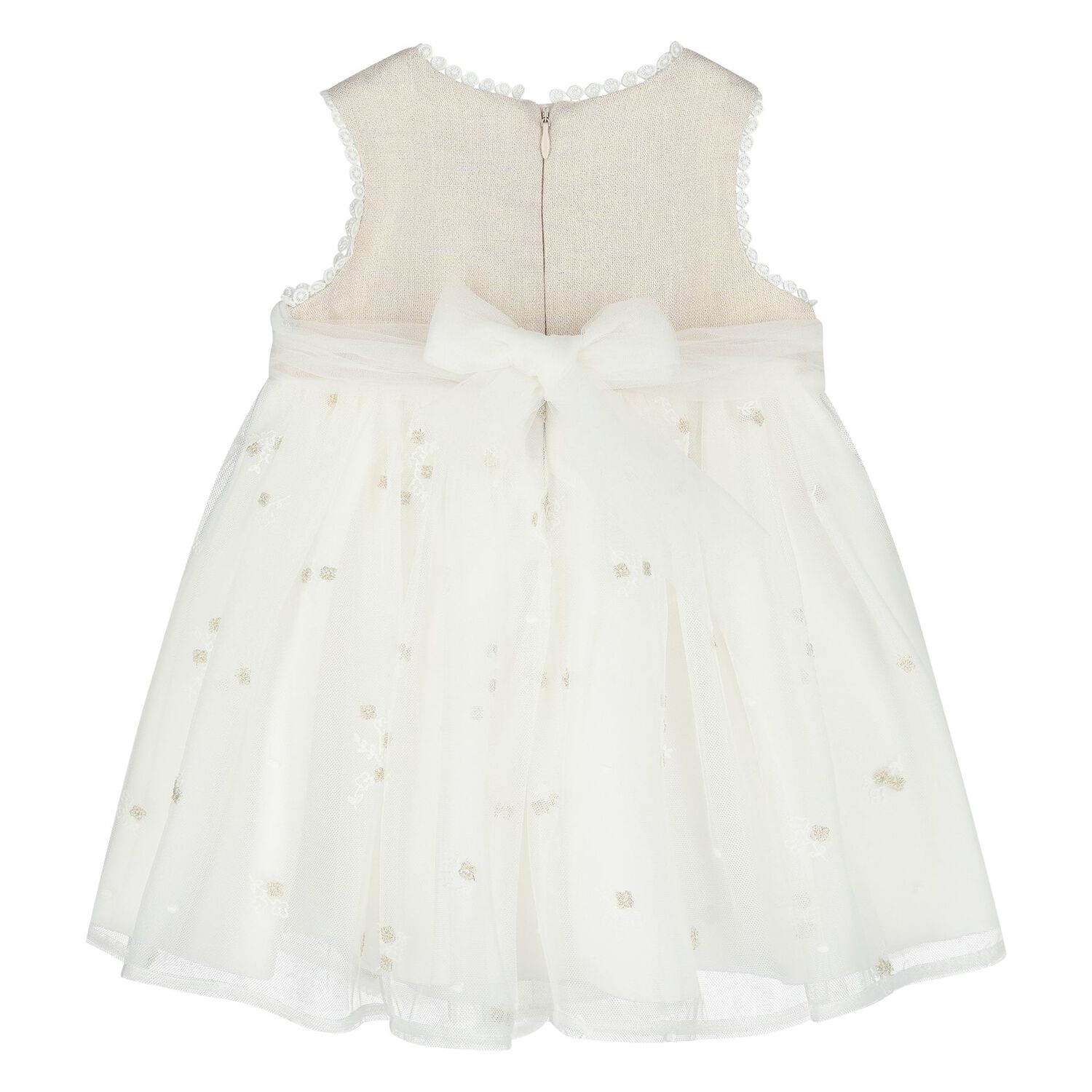 Younger Girls Gold & White Flower Dress, 1, hi-res