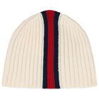 Ivory Web Striped Knitted Baby Hat, 2, hi-res