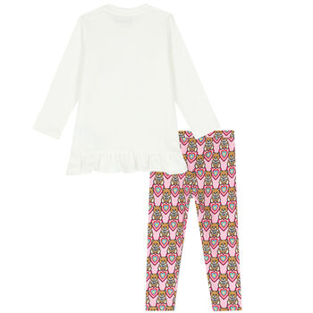 Younger Girls Ivory & Pink Leggings Set