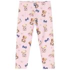 Younger Girls Ivory & Pink Headphones Leggings Set, 1, hi-res