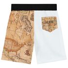 Boys Black, White & Beige Geo Map Shorts, 1, hi-res
