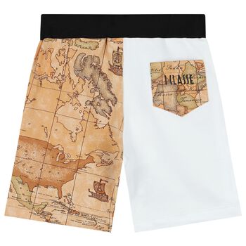 Boys Black, White & Beige Geo Map Shorts