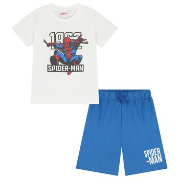 Boys White & Blue Spiderman Shorts Set