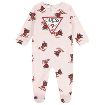 بدلة أطفال مزينة بشعار دب تيدي للبنات باللون الوردي