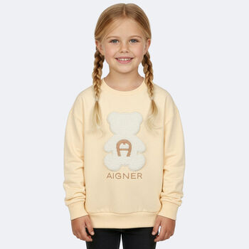 Girls Beige Faux Fur Teddy Bear Sweatshirt