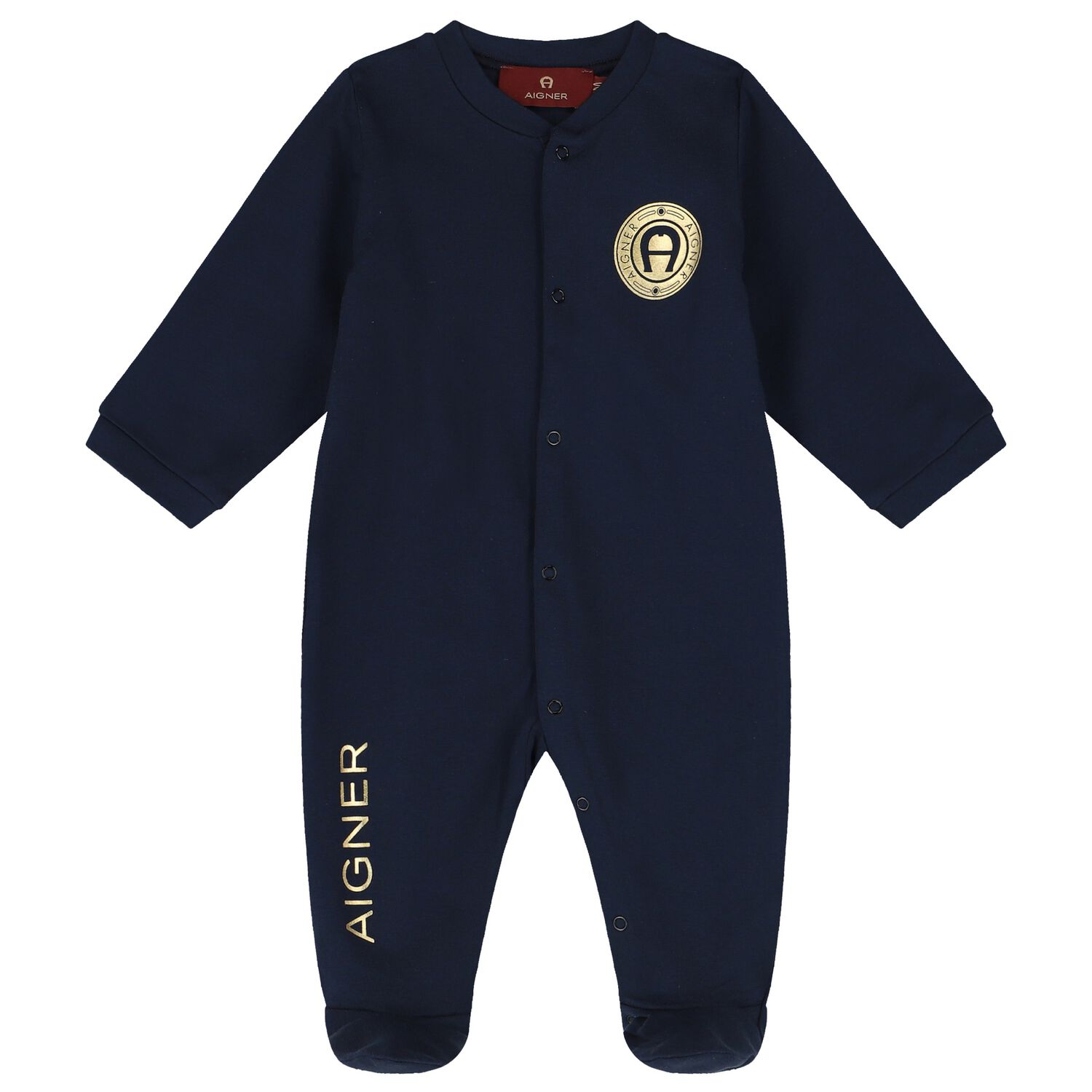 Baby Boys Navy & Gold Logo Babygrow, 2, hi-res image number null
