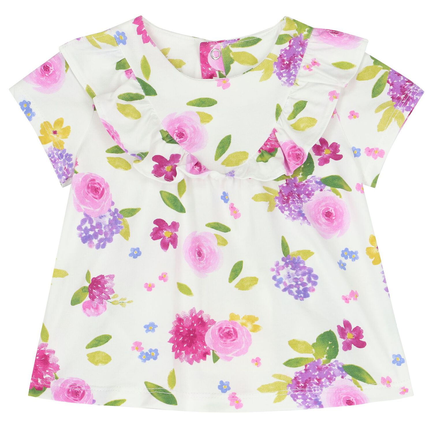 Baby Girls White & Purple Short Set (4 Piece), 2, hi-res