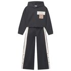 بدلة رياضية سوداء بقلنسوة للبنات, 1, hi-res