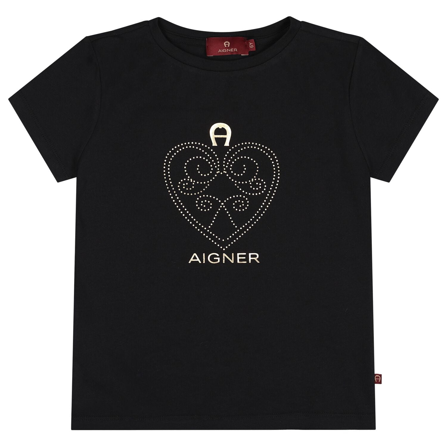 Girls Black & Gold Heart Logo T-Shirt, 2, hi-res
