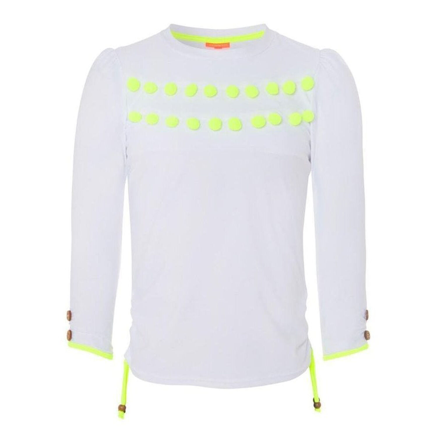 Girls White and Neon Pom Pom Rash Vest UPF 50+, 1, hi-res image number null