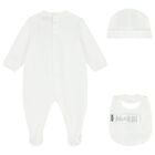 White Teddy Bear Logo Babygrow Gift Set, 1, hi-res