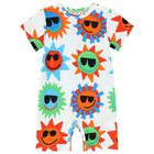 Baby Boys White Sun Romper, 1, hi-res