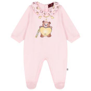 Baby Girls Pink Teddy Bear Logo Babygrow