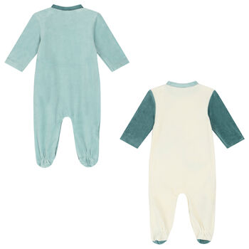 Baby Boys Green & Ivory Babygrows (2 Pack)