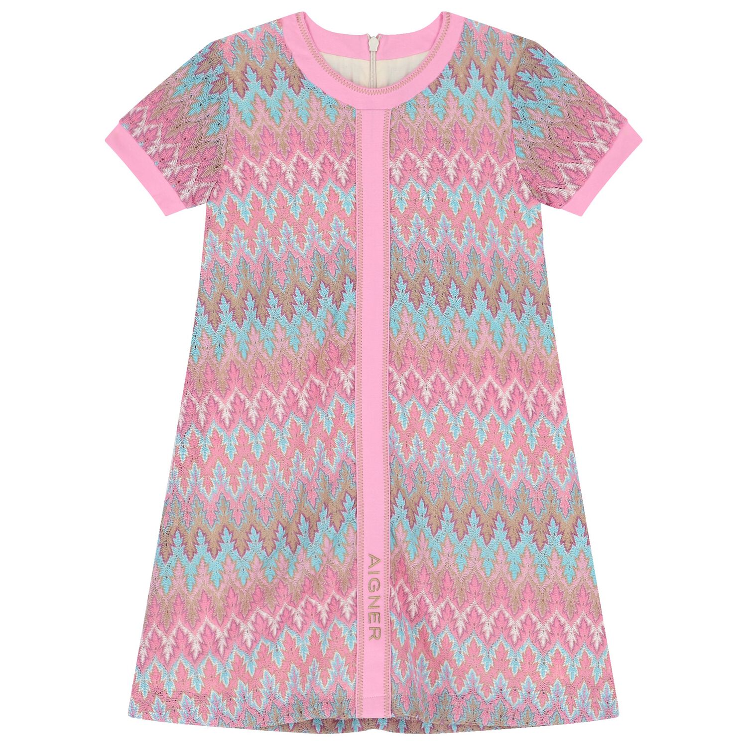 Girls Aqua & Pink Lace Dress, 1, hi-res