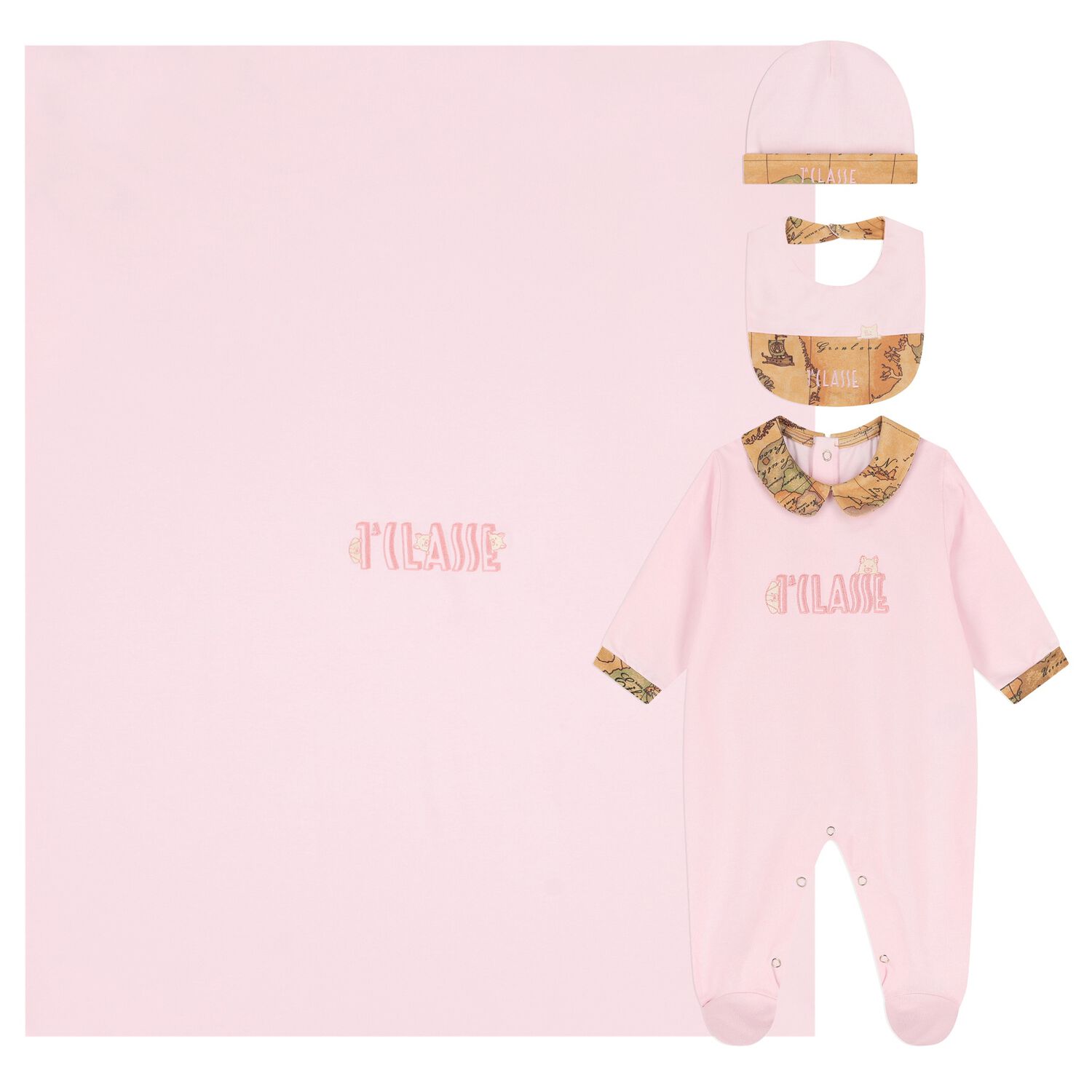 Baby Girls Pink & Beige Geo Map Babygrow Gift Set, 2, hi-res