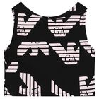 Girls Black & Pink Logo Crop Top, 1, hi-res