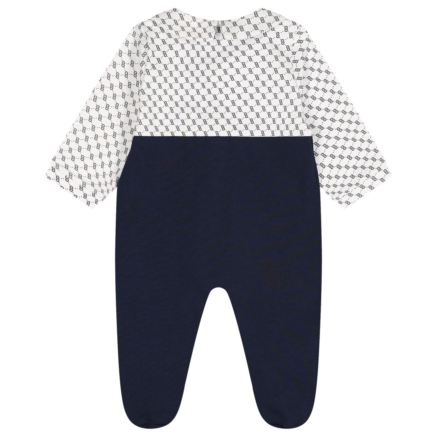Baby Boys White & Navy Blue Logo Babygrow, 2, hi-res