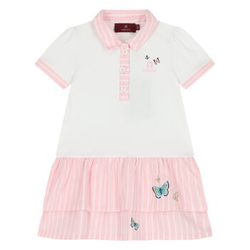 Younger Girls White & Pink Butterflies Logo Dress