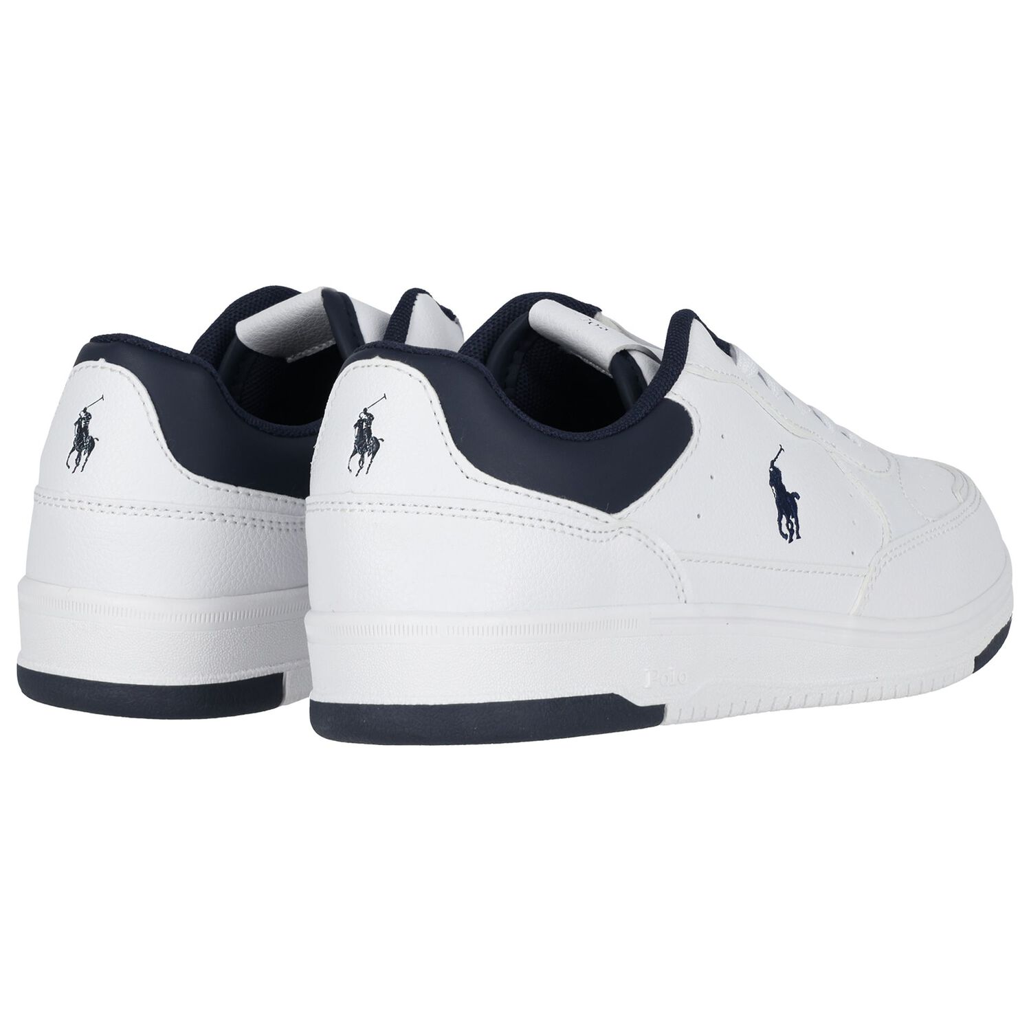 Boys White & Navy Blue Logo Trainers, 1, hi-res