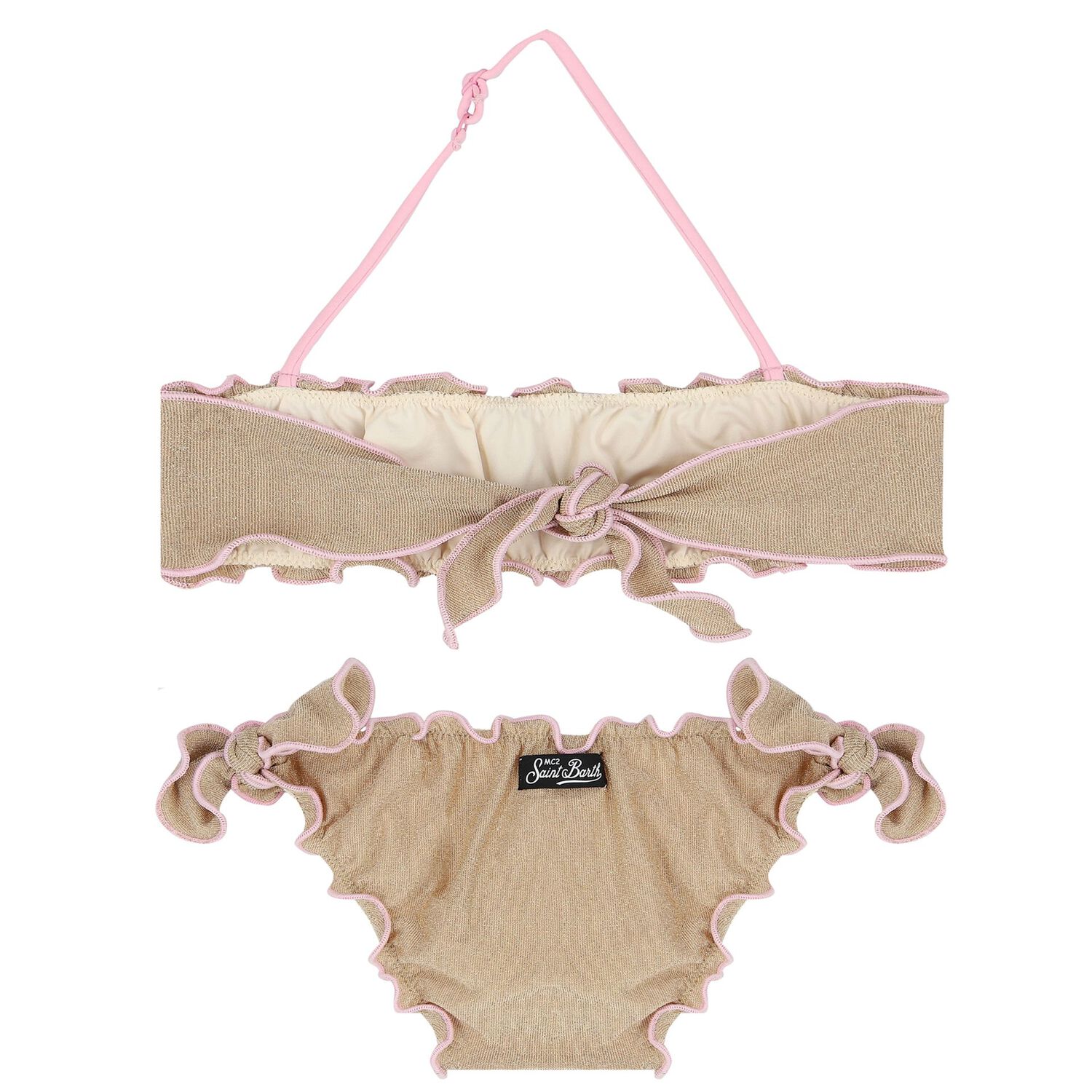 مايوه بنات يكيني باللون البيج والوردي, 1, hi-res image number null