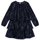 Girls Navy Blue Embellished Sequin Dress, 1, hi-res