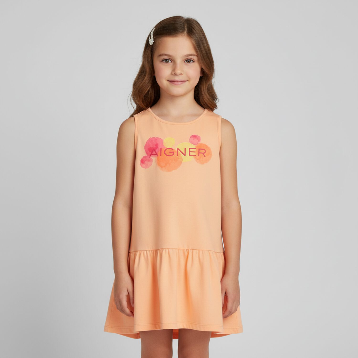 Girls Orange Logo Dress, 1, hi-res