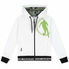 Boys White Hooded Jacket with Zip, 1, hi-res