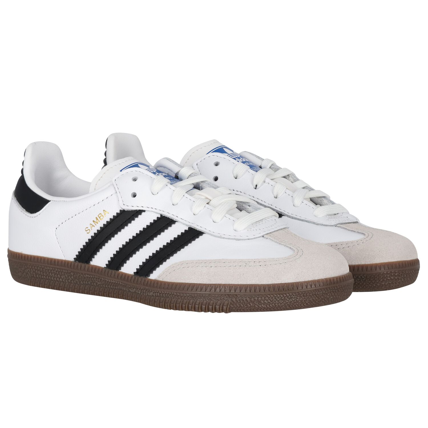 White & Black Logo Samba Trainers, 1, hi-res