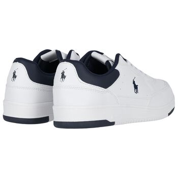 Boys White & Navy Blue Logo Trainers
