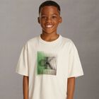 تيشيرت أولاد بالشعار باللون البيج, 2, hi-res