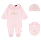 Baby Girls Pink & Gold Logo Babygrow, Hat & Bib Gift Set, 1, hi-res