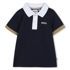 Younger Boys Navy Blue Logo Polo Shirt, 2, hi-res