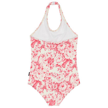 Girls Ivory & Pink Floral Swimsuit