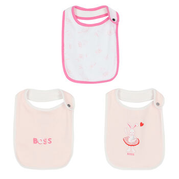 Baby Girls Pink & White Logo Bibs ( 3-Pack )